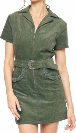 Entro Corduroy Collared Utility Mini Dress In Green