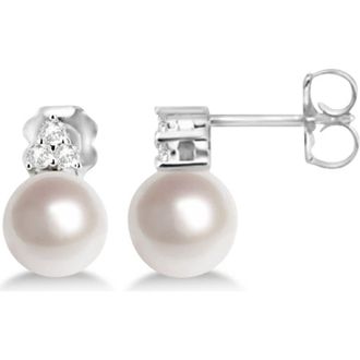 Allurez Freshwater Cultured Pearl & Diamond Stud Earrings 14K in White at Nordstrom