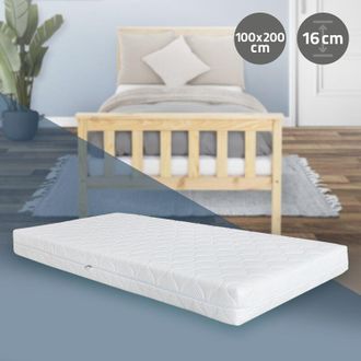 ML Design ML-Design Materasso Ortopedico Memory Foam Certificato Oeko-Tex Standard in Schiuma Fredda Bianco 100 x 200 x 16 cm Ipoallergenico Rivestimento