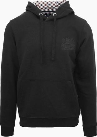 Aquascutum Mens Hooded Neck Long Sleeve Sweatshirt with Kangaroo Pocket - Black - Size: 2X large