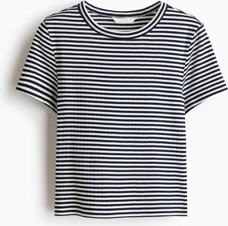 H&M Geripptes T-Shirt - Blue
