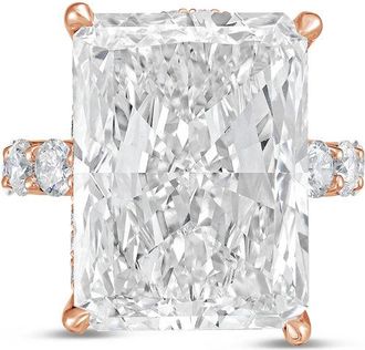 Diana M. Jewels 18kt rose gold 12ct lab grown Radiant Diamond Ring with Pav&eacute; Round Band