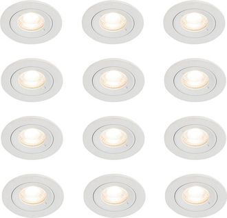 QAZQA Set of 12 Recessed Spotlights White Round GU10 50mm IP44 - Xena
