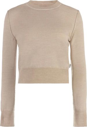 Maison Margiela ribbed-edge T-shirt - women - Virgin Wool/Acrylic - S - Neutrals