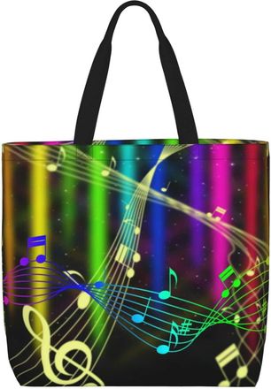 Generic Women Handbag Color Music Notes Travel Tote Bag Fashion Lightweight Shopping Bags, For School, Christmas, Swim, Birthday, Holiday