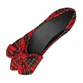Generic Womens Plaid Bow Ballet Flat Shoes, Cute Trendy Slip On Pointed Toe Loafers, Comfortable Casual Shoes for Business Casual Office Work & Everyday Wear 