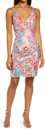 Chi Chi London Heideh Floral Embroidery & Sequin Sheath Dress in Pink at Nordstrom, Size 10