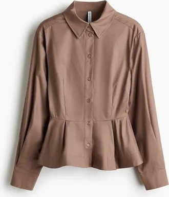 H&M Poplin Peplum Shirt in Taupe at Nordstrom, Size X-Small