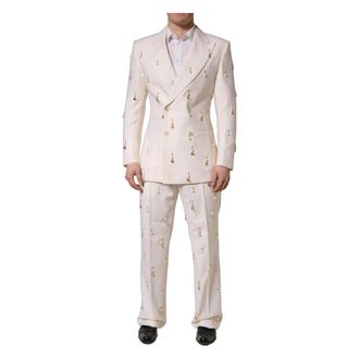 Dolce & Gabbana Wool Slim Fit Formal 2-Piece Suit - male - Dolce & Gabbana - Double Breasted Suits - White - M - Suits
