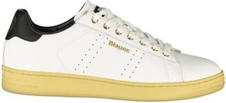 Blauer Leren Low-Top Sneakers - Heren - Sneakers - Wit - 43 EU - Leer - Schoenen