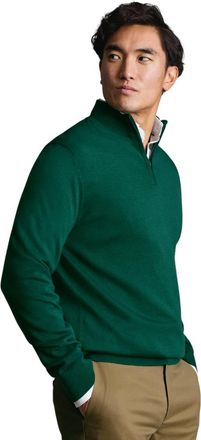 CHARLES TYRWHITT Merino Zip Neck Long Sleeve Sweater in Bright Green at Nordstrom, Size Medium