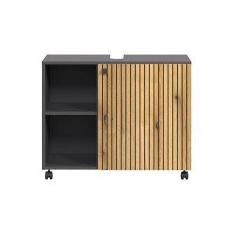 Calicosy Mueble bajo lavabo con ruedas L80 cm - Efecto Roble y Gris