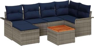 vidaXL Conjunto De Sof&aacute;s De Jard&iacute;n 7 Uds. Gris Rat&aacute;n Sint&eacute;tico Vidaxl