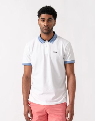 HUGO BOSS Mens BOSS Green PL_Member Mens Short Sleeve Polo Shirt - White 100 - Size: 38