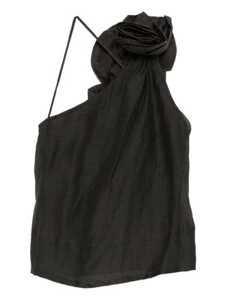 Mes Demoiselles... rose-embellished one-shoulder top - women - Fabric - 38 - Black