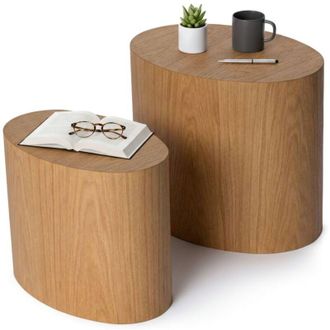 Dmora Set di 2 tavolini da salotto Turbigo, Tavolo basso da caff&egrave;, Portariviste per divano, Ripiano da soggiorno, 34x40 h49 cm, Quercia - Dmora