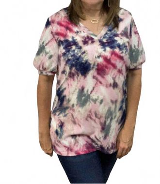 Bibi V-Neck Top In Pink Multi