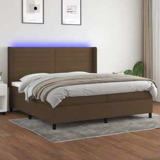 vidaXL Vidaxl - Cama Box Spring Colch&oacute;n Luces Led Tela Marr&oacute;n Oscuro 200x200 Cm
