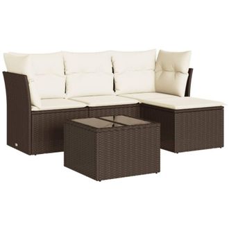 vidaXL Set Comedor De Jard&iacute;n 5 Piezas Y Cojines Rat&aacute;n Sint&eacute;tico Marr&oacute;n Vidaxl
