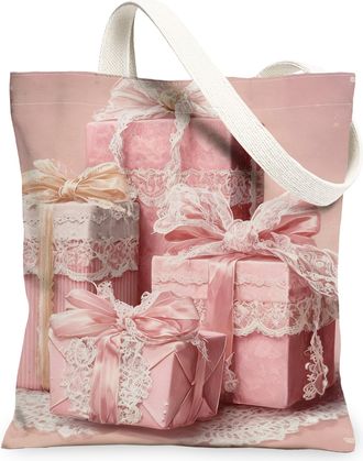 Generic Peach Floral Canvas Tote Bags, Vintage Gift Pattern Reusable Grocery Bags, Lightweight Washable Shoulder Strap Canvas for S, Peach, 13x15 Inch