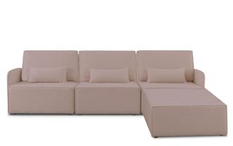 Really Nice Things Sofa 3 plazas Chaiselongue tapizado boucl&eacute; y pino Rosa claro