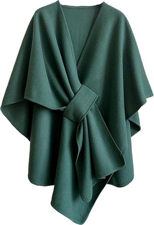 Generic Womens Drape Shawl, Elegant Solid Color Cape Shawl,Knitted Cape Blanket Cardigan Coat Fall Winter Clothes (Green, One Size)