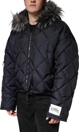 Dolce & Gabbana Mens Black Quilted Fur Shearling Hooded Jacket Clothing