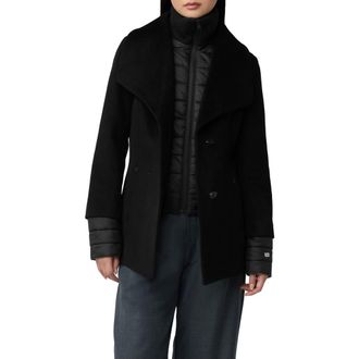 Soia & Kyo Freida Mixed Media Coat with Removable Puffer Bib in Black at Nordstrom Rack, Size Large