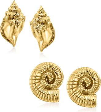 Ross-Simons Italian 18kt Gold Over Sterling Jewelry Set: 2 Pairs Of Seashell Earrings