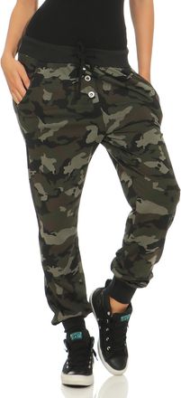 Malito more than fashion Malito 6098 Womens Jogging Bottoms in Camouflage Look, Baggy for Dancing, Jogging Bottoms with Button Closure Training Trousers - Black - One Size