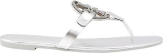 Tory Burch Zilveren teenslippers - Dames - Slippers - Grijs - 36 EU - Leer - Schoenen