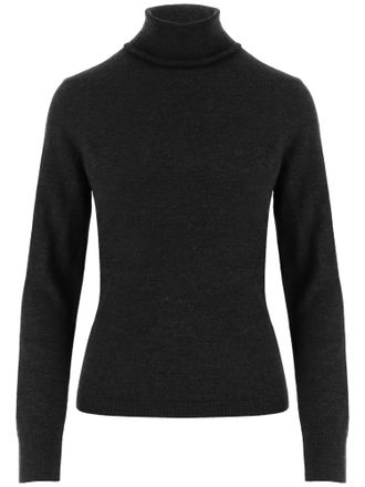 Allude Black Ribbed High Turtleneck Virgin Wool Sweater