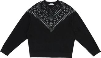 Marcelo Burlon Black White Bandana Knit Crew - Heren - Sweatshirts - Zwart - L - Katoen - Hoodies & sweatvesten