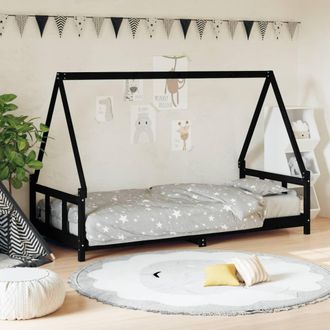 vidaXL Estructura De Cama Para Ni&ntilde;os Madera De Pino Negro 90x200 Cm Vidaxl