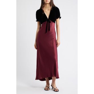 Rails Dory Puff Sleeve Mixed Media Velvet & Satin Cocktail Dress in Garnet at Nordstrom Rack, Size Medium