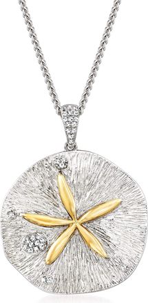 Ross-Simons Diamond Sand Dollar Pendant Necklace in Sterling Silver and 14kt Yellow Gold