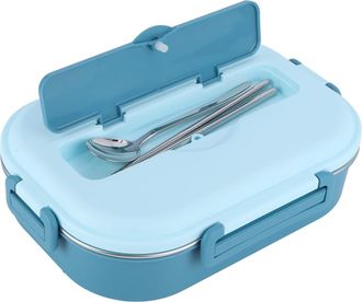 OEM Fiambrera Port&aacute;til De Acero Inoxidable Con 4 Compartimentos Y Taz&oacute;n Para Sopa, Fiambrera Para El Trabajo (con Cuchara Y Palillos) (azul)