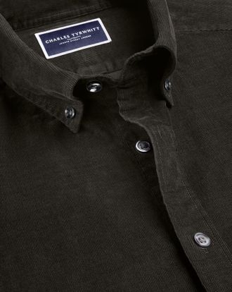 CHARLES TYRWHITT Corduroy Cotton Shirt - Forest Green Size Large by Charles Tyrwhitt
