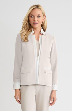 Ming Wang Tailored Two-Toned Stretch Deco Crepe Blazer in Limestone/white at Nordstrom, Size X-Small