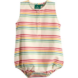 Little Green Radicals Stripe Organic Cotton Twill Bubble Romper in Cream Multi at Nordstrom, Size 12-18M