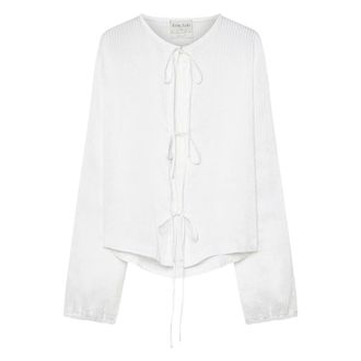 Forte_Forte Blouses, female, White, Size: M Silk Linen Voile Pinstriped Shirt with Strings