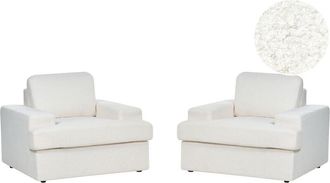 Beliani Conjunto De 2 Sillones Cl&aacute;sicos Tapizado Respaldo Acolchado Grueso Boucl&eacute; Blanco Alla