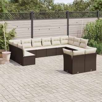vidaXL Set De Sof&aacute;s De Jard&iacute;n Y Cojines 12 Pzas Rat&aacute;n Sint&eacute;tico Marr&oacute;n Vidaxl