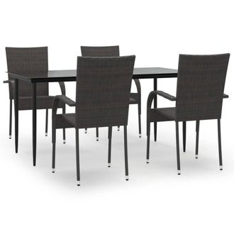 Berkfield Home 5 Piece Garden Dining Set Brown Poly Rattan