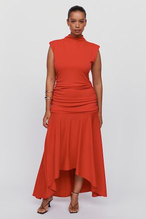 Maeve Sleeveless Ruched Mock-Neck Dress