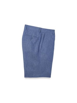 Paul Fredrick Linen Chambray Twill Flat Front Shorts in Blue at Nordstrom, Size 36