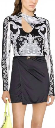 Versace Baroque Tear Drop Crop Top In Black & White