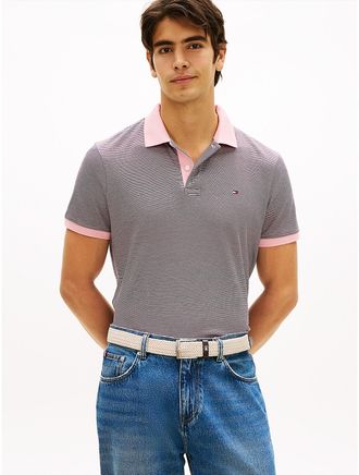 Tommy Hilfiger Mens Regular Fit Stripe Interlock Polo - Pink - XXXL