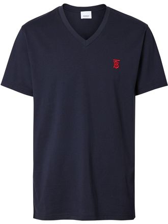 Burberry monogram motif V-neck T-shirt - men - Cotton/Spandex/Elastane - S - Blue