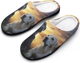 Generic Labrador Love Couple Womens Slippers Warm House Slippers Indoor House Shoes with Anti-Skid Rubber Sole